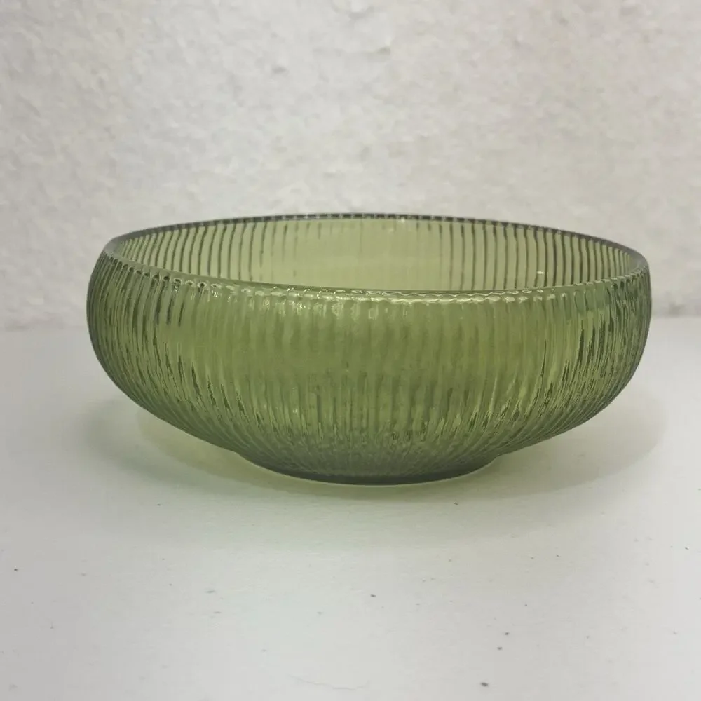 E.O. Brody Co. Cleveland Green Ribbed Glass Bowl Shallow Vase Candy Dish MCM VTG
